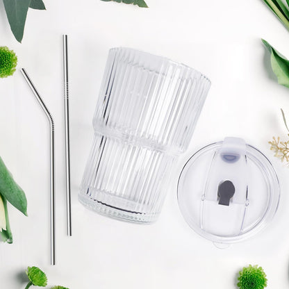 RÉΑLWÁY Iced Coffee Cups with Lids and Straws Set of 4, 16 OZ Unbreakable Plastic Drinking Glasses Reusable Iced Coffee Glass to Go Cup for Iced Tea,Juice, Water,BPA Free, Dishwasher Safe