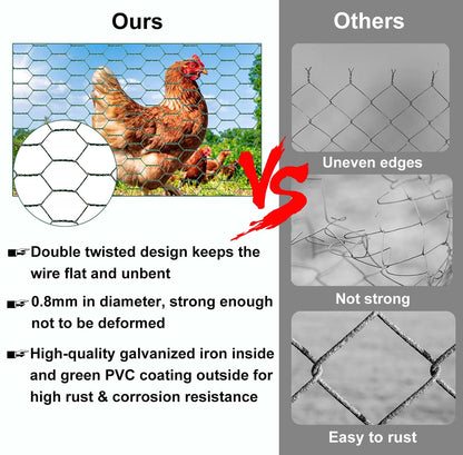 Chicken Wire for Floral Arrangements, 16 x 236 Inches Green Floral Chicken Wire Mesh, 0.6 Inch Hexagonal Galvanized PVC Coated Garden Mesh Netting Fence for Crafts Poultry Garden with 100pcs Ties