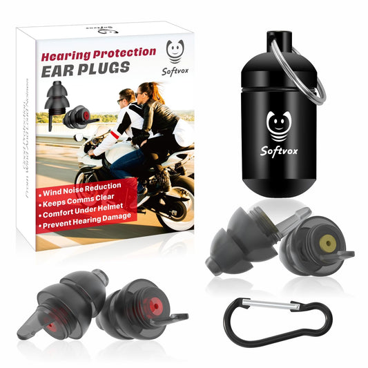 Motorcycle Ear Plugs 2 Pairs, Wind Noise Reduction & Premium Hearing Protection, 100X Reusable Earplugs for Motorbike, Motorsports, Touring, Racing, Shooting