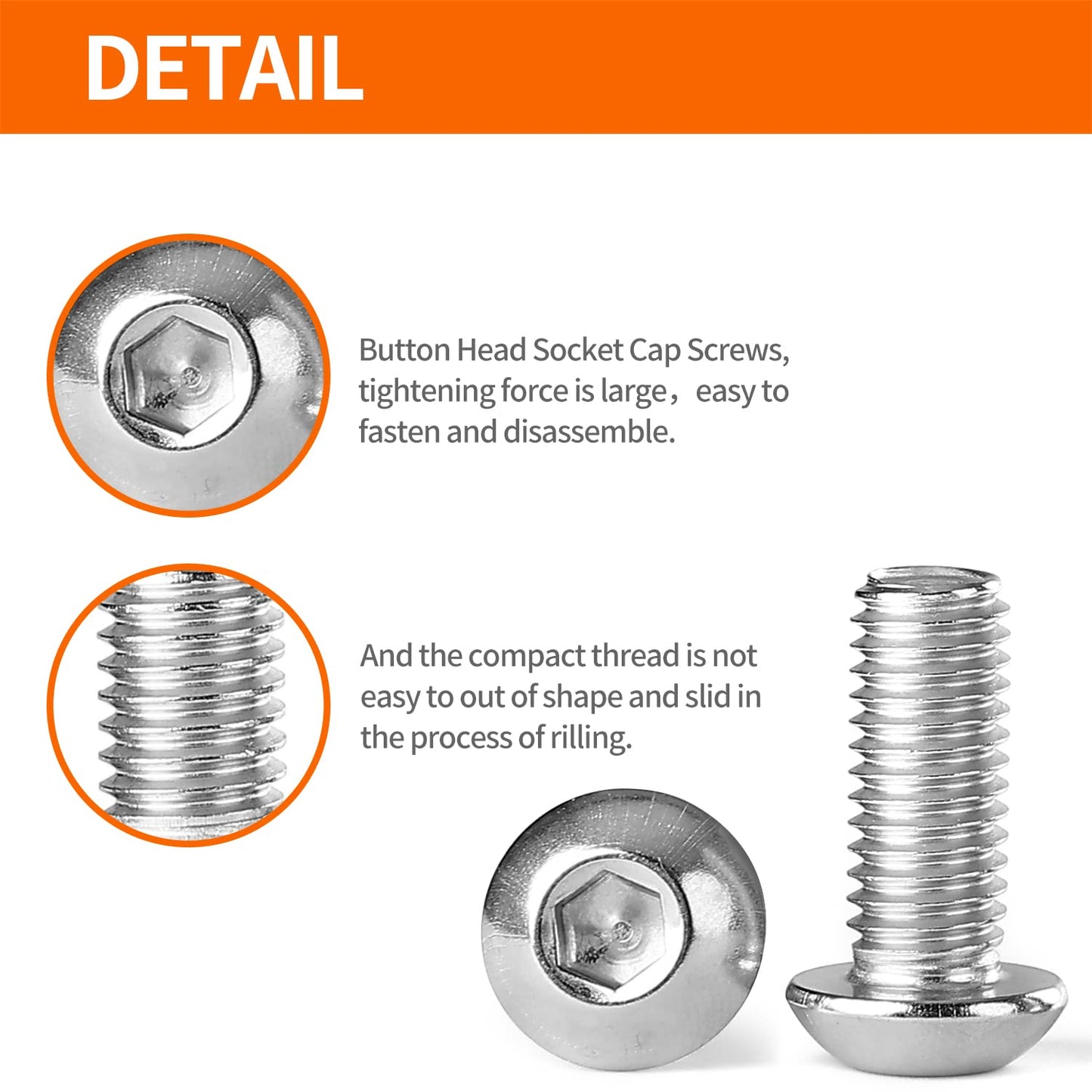 NIULUNBAO M8 x 10mm 12mm 16mm 20mm 25mm Button Head Socket Cap Screws Bolts, 304 Stainless Steel, Metric Allen Hex Drive, Machine Fully Threaded, Assortment Kit 50PCS