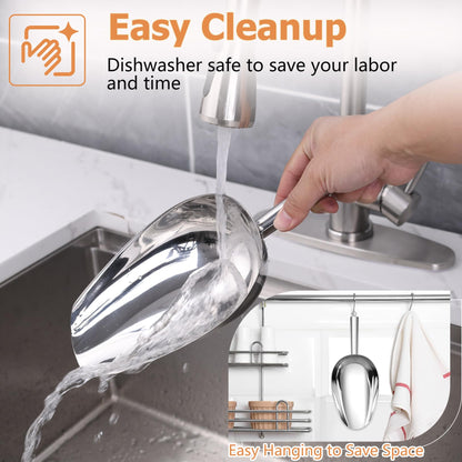 TeamFar Ice Scoop 24 oz, Stainless Steel Big Large Scoop, for Sweet Food Popcorn Flour, Healthy & Heavy Duty - Dishwasher Safe