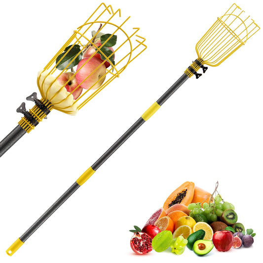 Fruit Catcher for Trees,8FT Fruit Picker Tool, Adjustable Fruits Picker with Pole and Big Basket, Fruit Catcher Equipment Tree Picker for Lemon Apple Mango Orange Avocados Fruit Picking Grabber Tool
