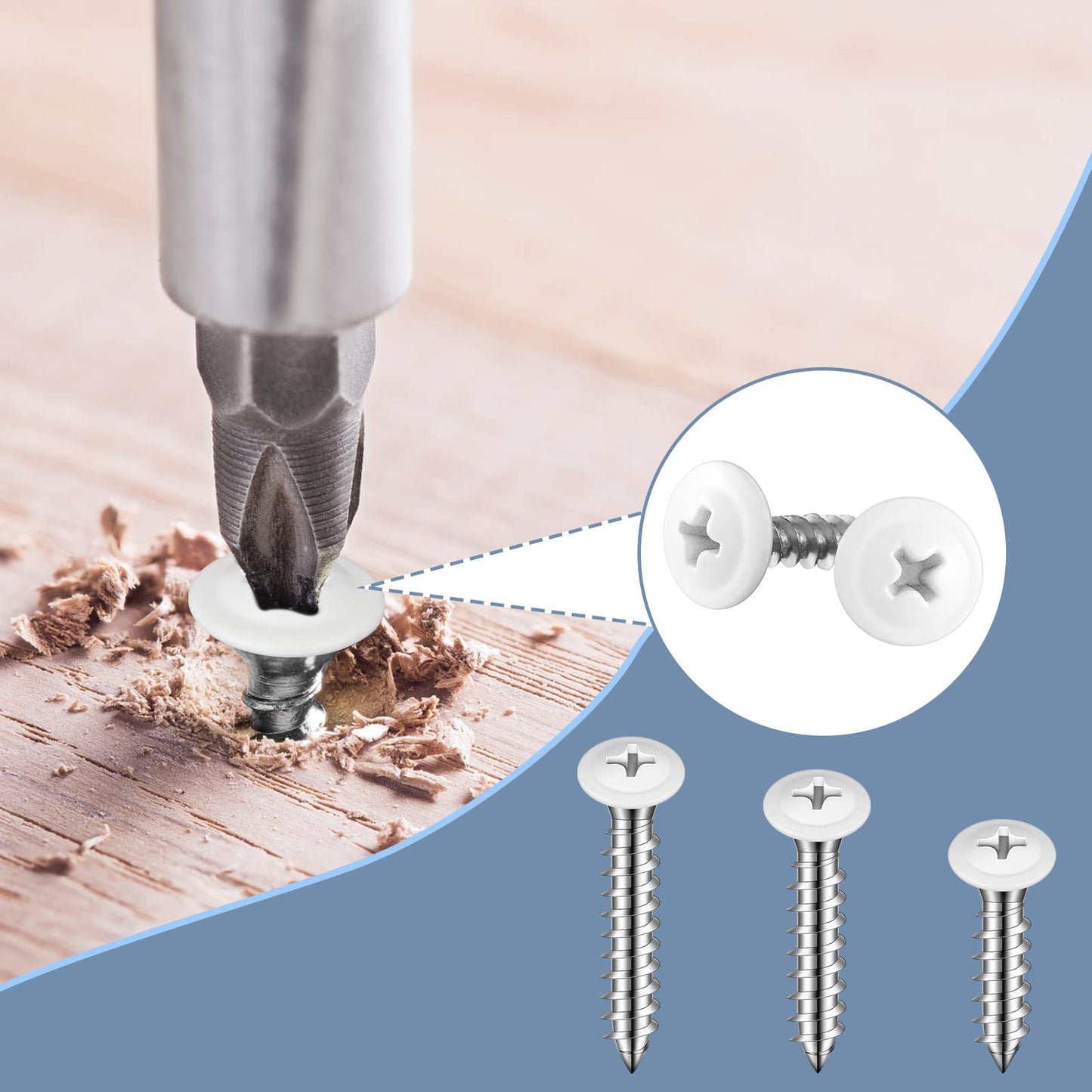 Demissle 120 Pcs #8 White Wood Screws Fast Self Tapping Wall Plate Screws White Pan Thread Truss Head for Wall Plates Wood Work Shutters Book Shelf 1/2", 3/4", 1"