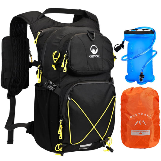 ONETOALL Hydration Backpack, 22L Hiking Backpack with 2L Leak-Proof Bladder, Sewn-in Rain Cover & Waterproof Zippers, Insulated Compartment for Men & Women Running, Cycling, Hiking, and Camping