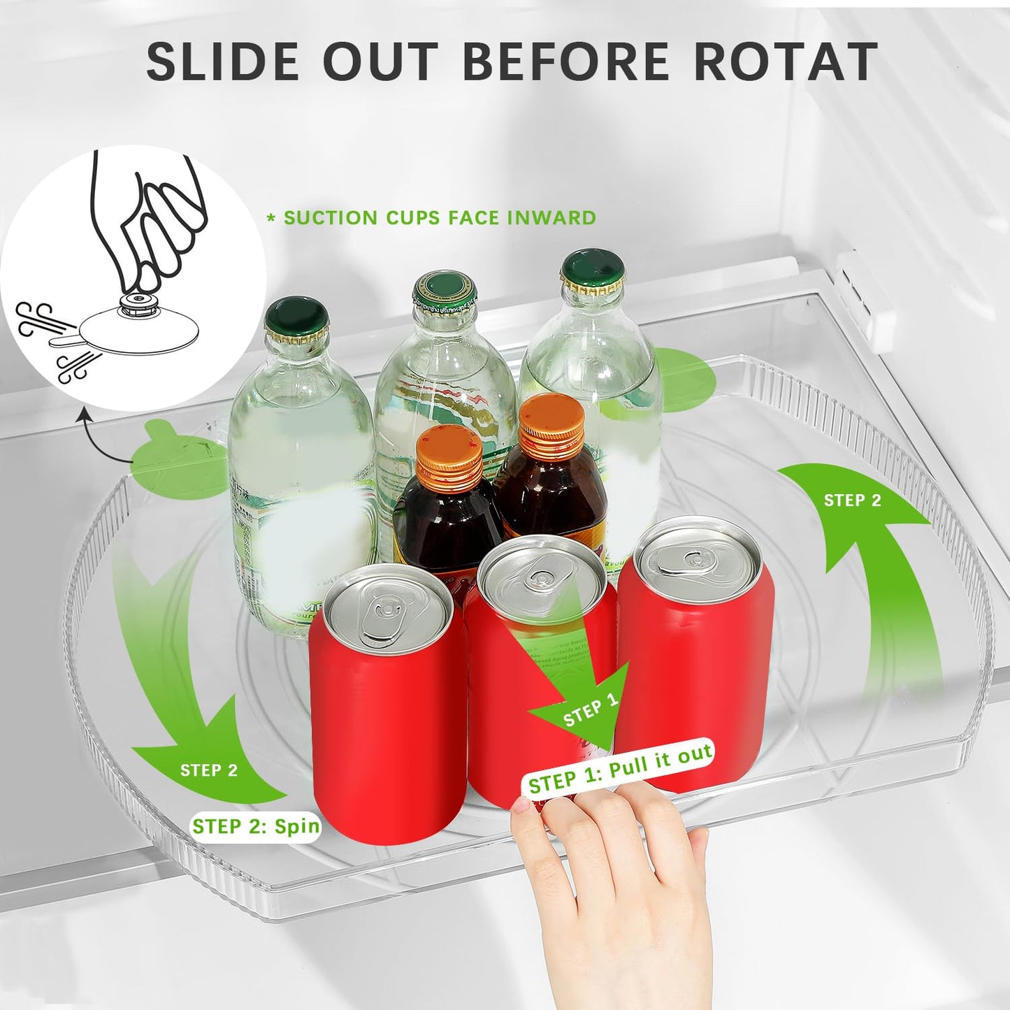 Lazy Susan Turntable Organizer for Refrigerator, 360° Rotate Fridge Organizers and Storage, 16.54 Inches Square Lazy Susan Organizer for Cabinet, Pantry, Kitchen, Countertop