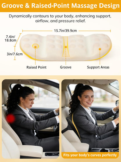 Car Seat Lumbar Support Pillow Memory Foam Lower Back Waist Support Cushion with Convex Point Design Washable Cover Dual Adjustable Straps for Vehical SUVs Driving Travel Accessories Office Chair
