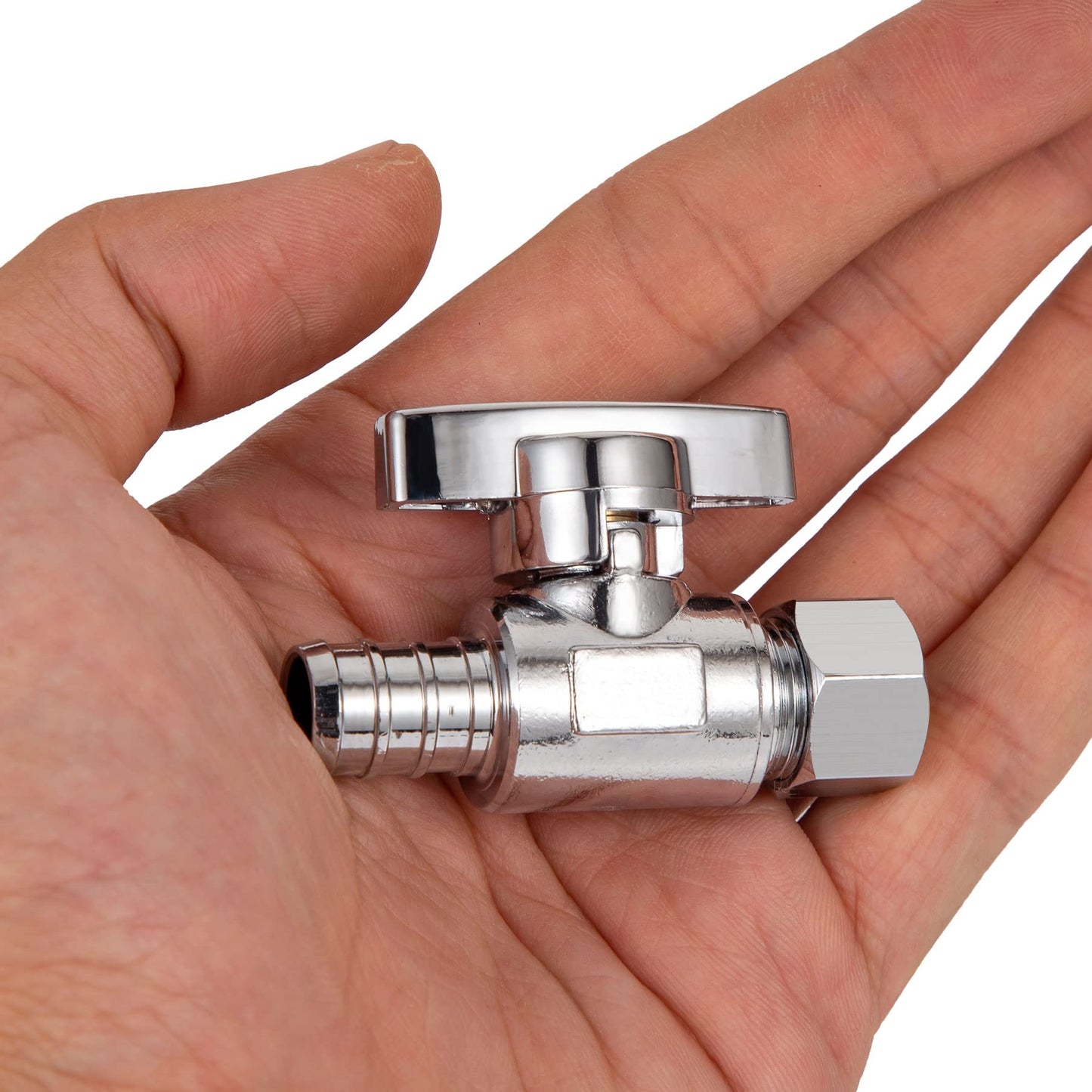 Breezliy 1/2 Pex Straight Stop Valve Sink Toilet Shut Off Valve,2 Pack Turn Straight Stop Valve 3/8" OD Compression X 1/2" Barb Crimp Pex LF Chrome Plated Brass with 2pcs 1/2 PEX Copper Ring