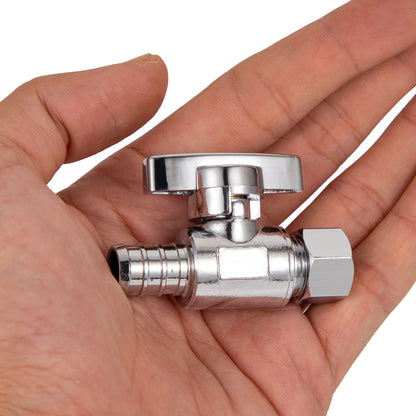 Breezliy 1/2 Pex Straight Stop Valve Sink Toilet Shut Off Valve,2 Pack Turn Straight Stop Valve 3/8" OD Compression X 1/2" Barb Crimp Pex LF Chrome Plated Brass with 2pcs 1/2 PEX Copper Ring