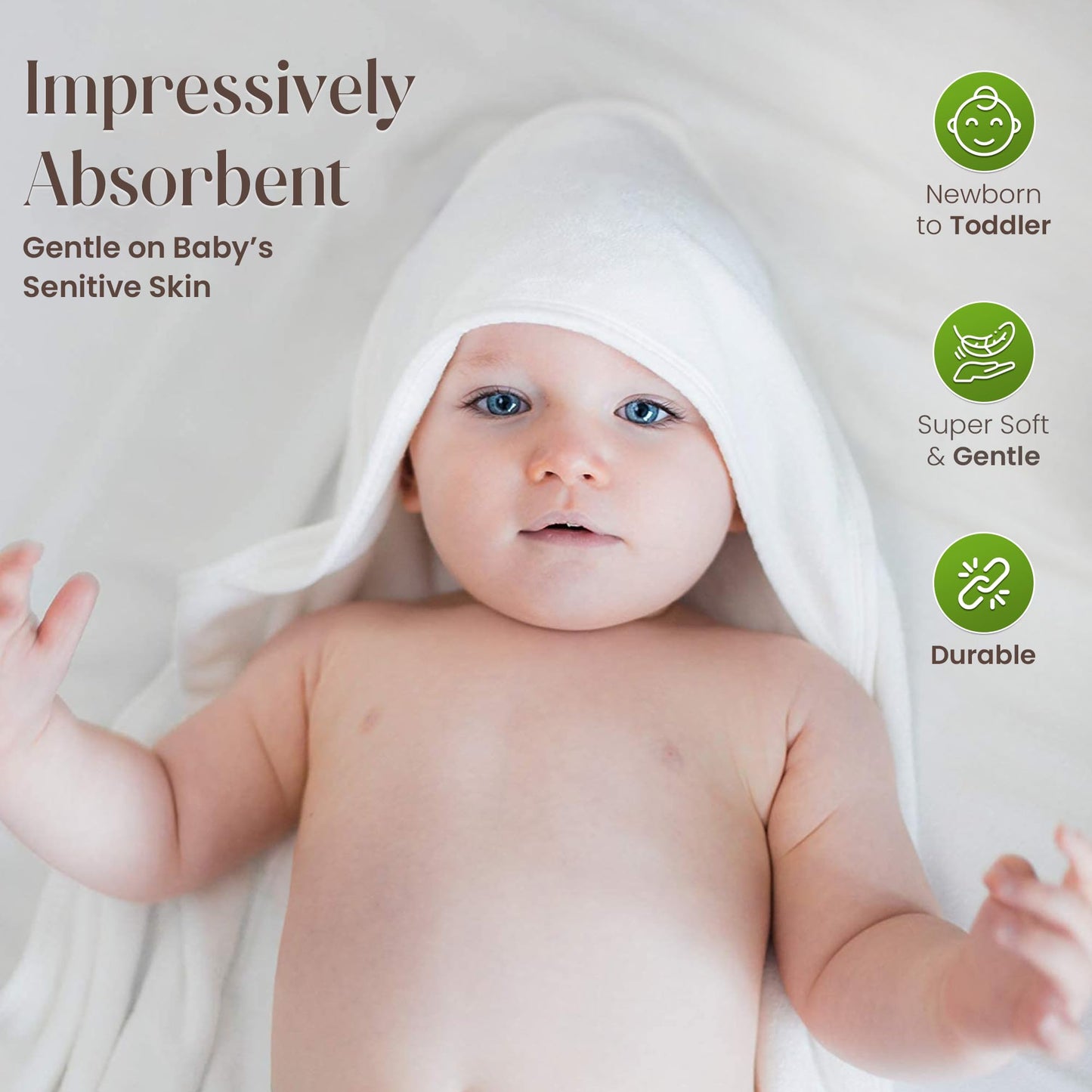 Infancie Organic Bamboo Hooded Baby Towels with Baby Washcloths 6 Pack 3 Towel 75 X 75 & 3 Washcloth 25 X 25 CM Absorbent Baby Towel with Hood Gentle On Skin Bath Essentials for Newborns and Infants