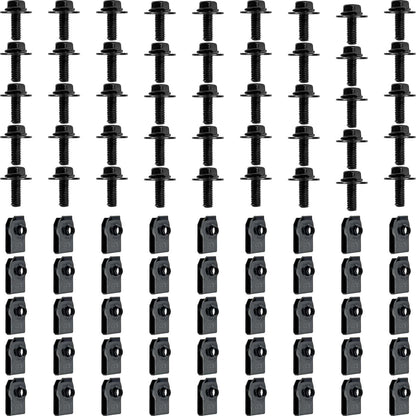CSMATEYEAH 100 Pcs M6-1.0 Body Bolts U Nuts Kits, Bumper Fender Liner Push Pull Metal Rust-Resistant U Retainer, Universal for Most Cars Fastening Accessories, Steel, Black