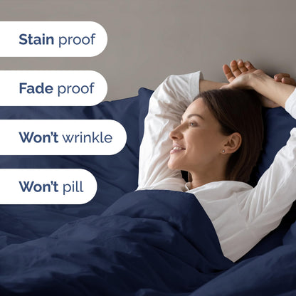 Duvet Cover Queen Size Set - Extra Soft Queen Size Duvet Cover 90 x 90 with 2 Pillow Shams - Hotel Luxury Easy Care and Fade Free w/Zipper Closures & Ties - Comfy Breathable Bedding Set (Navy Blue)