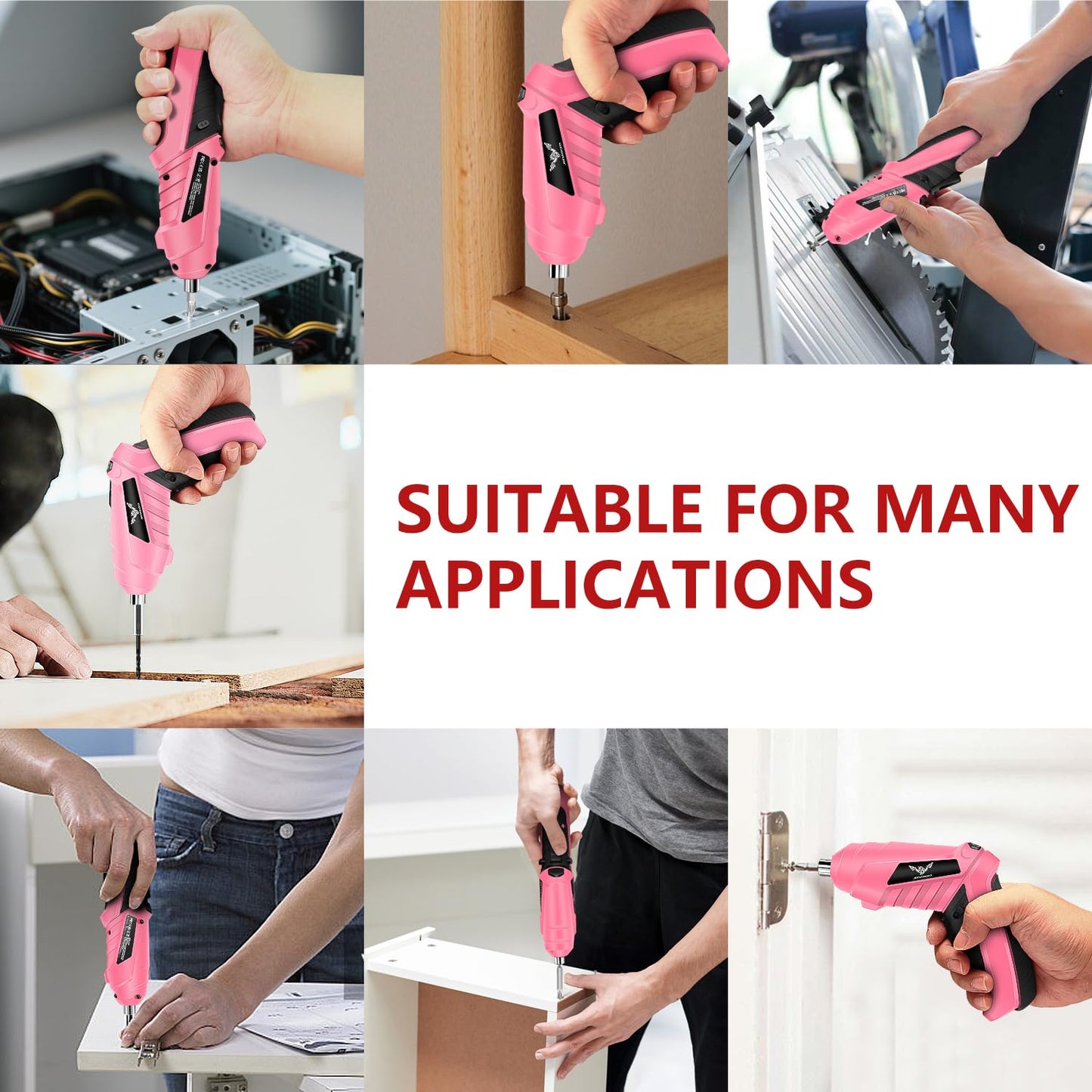 JENABOM 14 in 1 Electric Screwdriver Cordless Rechargeable Small Power Drill Set 3.6V Drill 3Nm Max Torque Electric Rotatable with LED Light Screwdriver, Pink