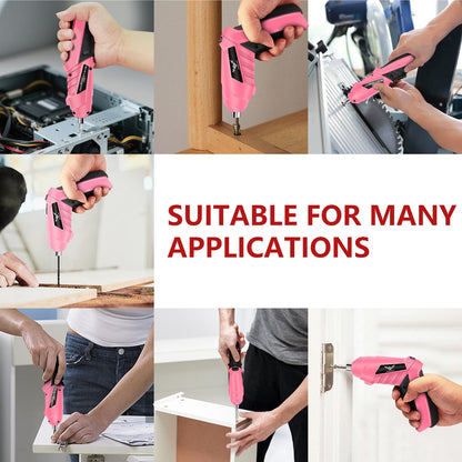 JENABOM 14 in 1 Electric Screwdriver Cordless Rechargeable Small Power Drill Set 3.6V Drill 3Nm Max Torque Electric Rotatable with LED Light Screwdriver, Pink