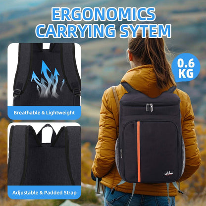 Bagtopia Camping Cooler Backpack 25 Cans, Leak Proof Soft Insulated Compartments Thermal Bag, Portable Lightweight Beach Travel Trip Picnic Lunch Backpack for Men and Women, Stripes-Black