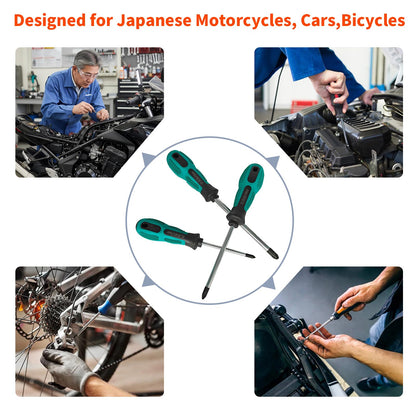 JISDriver Screwdriver Set (3Pcs) – Professional JIS #1#2#3 Drivers, Magnetic Tips, S2 Alloy Steel, Meets JIS B4633 Standard, Designed for Japanese Motorcycles, Cars,Bicycles & Industrial Equipmen