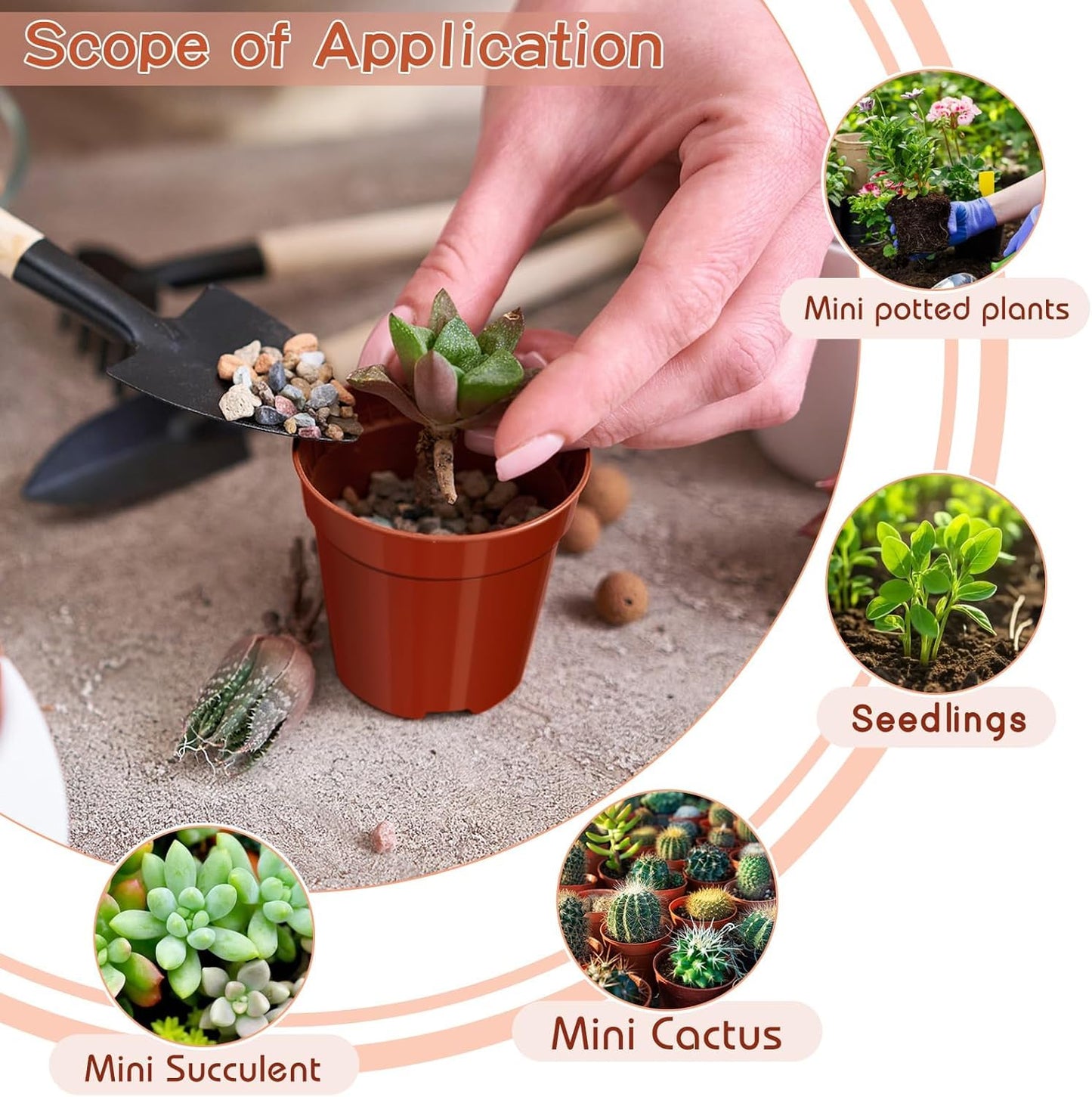 200 Pack Mini Plastic Plant Pots, 2 Inch Nursery Seedling Pots with Drainage Holes, Small Seed Starter Planter for Flower Vegetable Seedlings Mini Succulents Cactuses Indoor Outdoor Plants