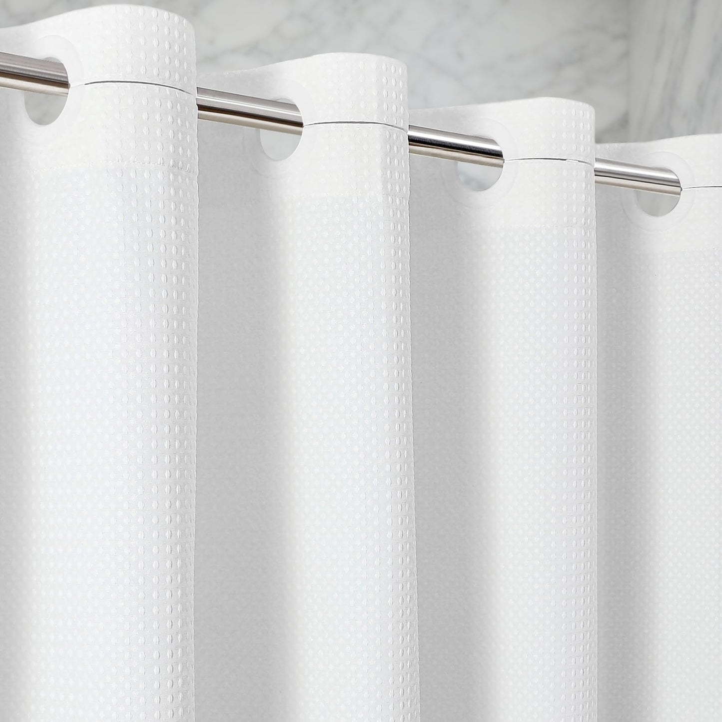 White Waterproof No Hooks Waffle Shower Curtain, 260GSM Heavy Duty Fabric, with 10 Durable Split Grommets, Luxury Hotel Spa Style for Bathroom, Machine Washable, 74 x 72 Standard Size