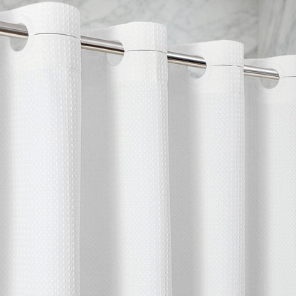White Waterproof No Hooks Waffle Shower Curtain, 260GSM Heavy Duty Fabric, with 10 Durable Split Grommets, Luxury Hotel Spa Style for Bathroom, Machine Washable, 74 x 72 Standard Size