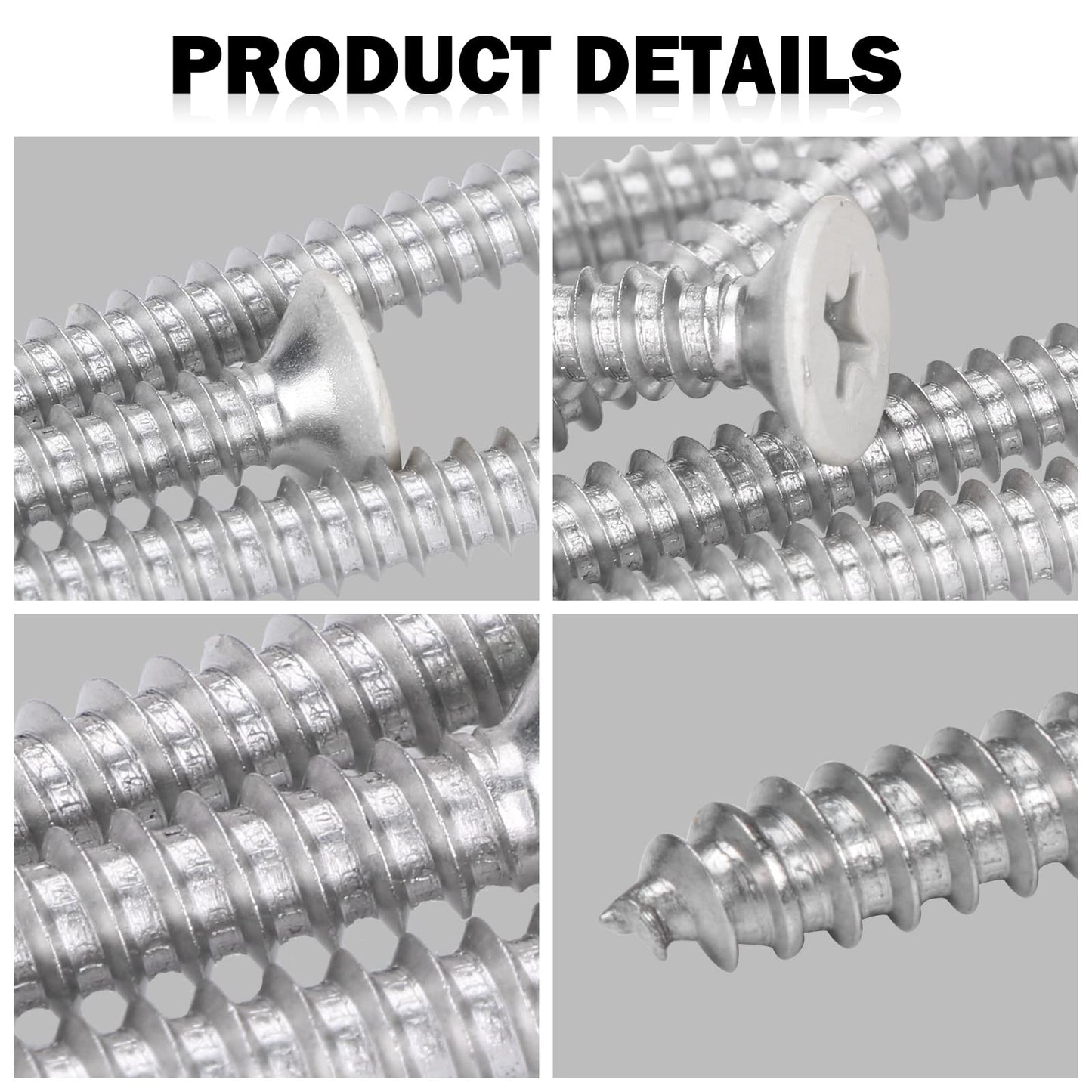 White Head 100 PCS #8X2 Stainless Steel Phillips Flat Head Wood Screws,Stainless Steel 18-8 A2(304) Screw,Home Screw Kit by QISHENG