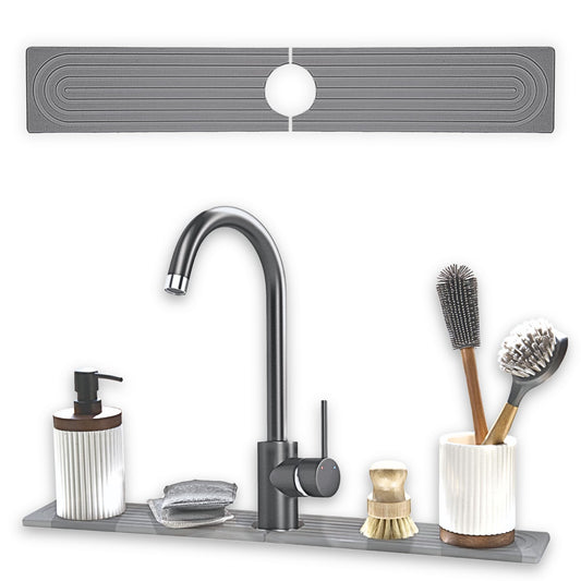 Natureva Home - Stone Faucet Mat | Diatomite Sink Splash Guard | Instant Drying Tray for Kitchen Bathroom Sinks | Made of Diatomaceous Earth | Absorbing Water Instantly | Design Arch | Colour Graphite