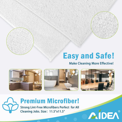AIDEA Microfiber Cleaning Cloths White-50PK, Absorbent Cleaning Rags, Lint-Free Rags, Dust Cloth, Microfiber Towels Wash Cloth Dish Towels-11.5"x 11.5"