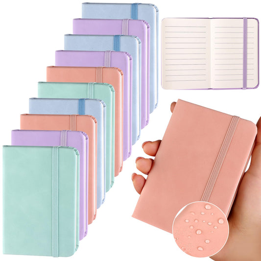 10 Pcs Leather Pocket Notebook A7 Note Book Pocket Hardcover Notepad 3 x 4 Inch Mini Notepad Tiny Lined Journal Notebook With Elastic Band 200 Pages for Office Home School Writing Supplies(4 Colors)