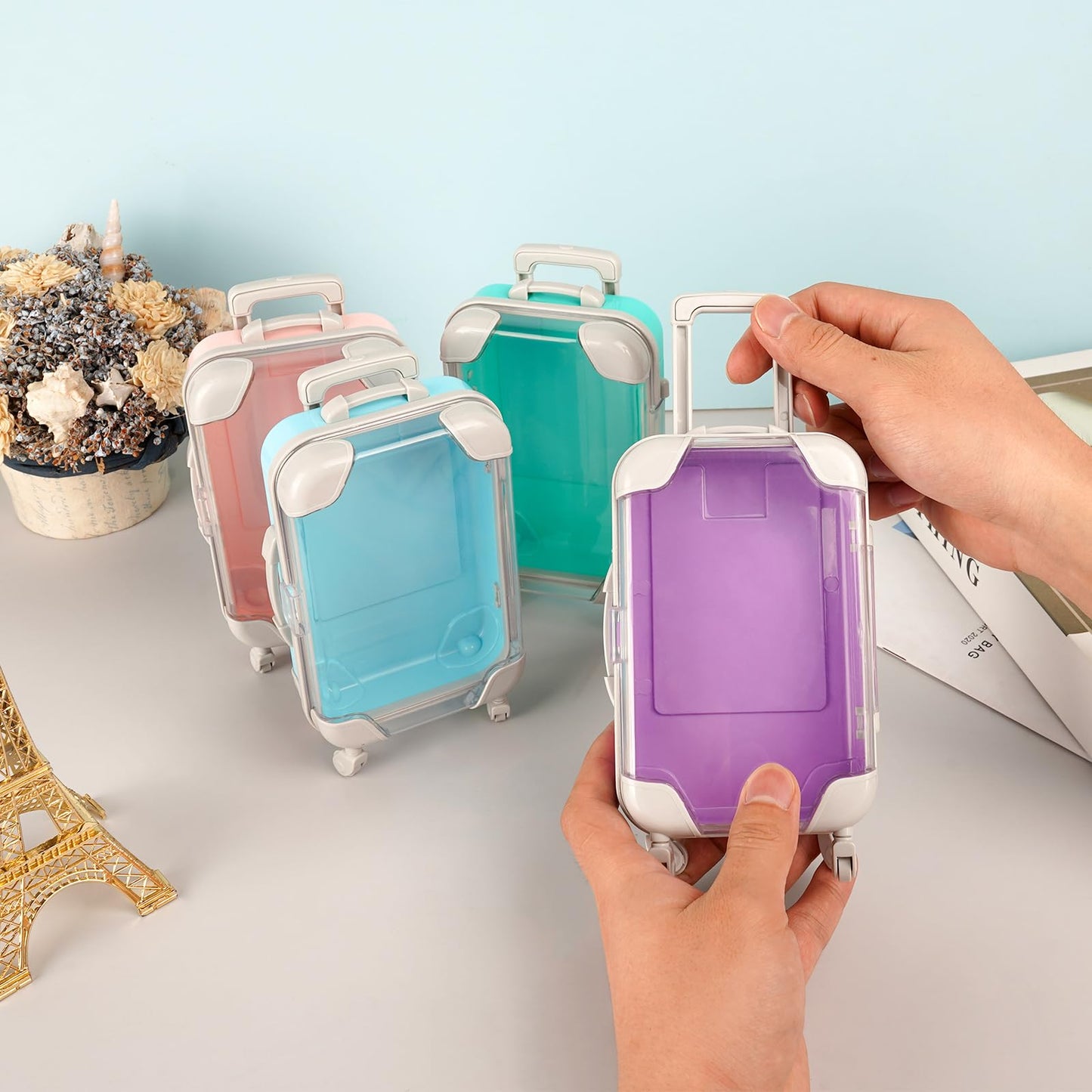 Biiange Mini Suitcase Favor Boxes, Plastic Candy & Jewelry Storage Box, Small Travel-Style Gift Boxes for Wedding Party Decorations