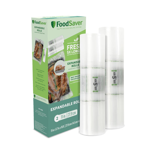 FoodSaver Expandable Vacuum Sealer Rolls for Airtight Food Storage, Custom Length Vacuum Seal Bags, BPA-Free, 11" x 16', 2 Pack