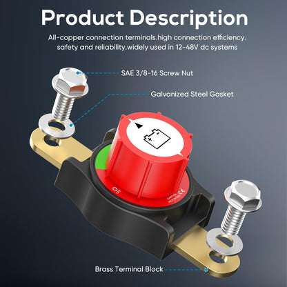 Side Post Battery Disconnect Switch, On/Off 12-48V Side Post Battery Switch Heavy-Duty Battery Disconnect Switch for Cars, Vehicles, RVs, and Boats
