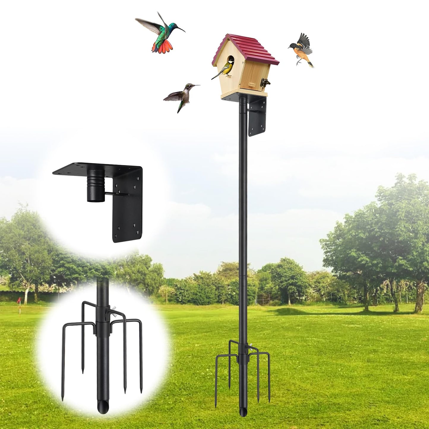 Bird House Pole,60 Inch Heavy Duty Bird Feeder Pole Mount Kit for Outdoors, 5-Prong Base, Splicing Adjustable Feeding Stand Station for Birds Watching,Weather Station (Birds House Not Included)