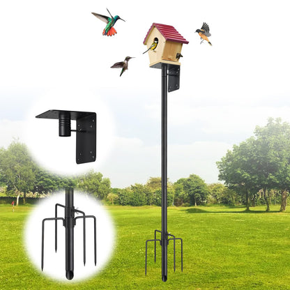 Bird House Pole,60 Inch Heavy Duty Bird Feeder Pole Mount Kit for Outdoors, 5-Prong Base, Splicing Adjustable Feeding Stand Station for Birds Watching,Weather Station (Birds House Not Included)
