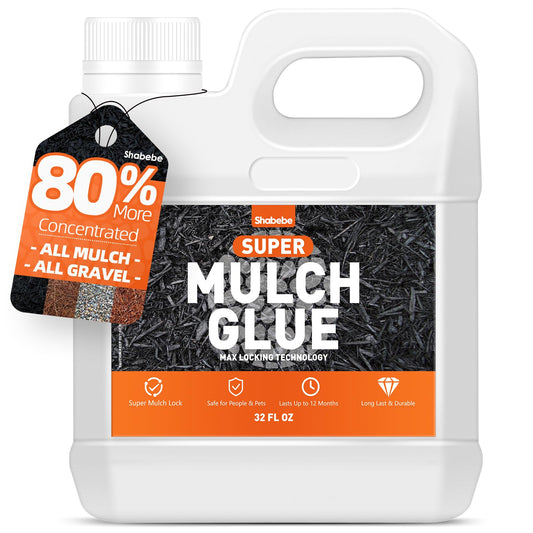 Shabebe Mulch Glue for Landscaping, 80% Superior Hold 32OZ Rock Glue,2X Coverage vs Regular–Ideal for Mulch, Pine Straw, Stone–Fast-Drying, Non-Toxic,Dries Clear, Pea Gravel Stabilizer for Garden