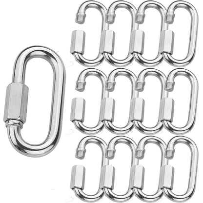 12PCS 5/16Inch Quick Links Stainless Steel Chain Links, M8 Oval Quick Locking Carabiner Clips Heavy Duty Chain Links Chain Connector for Camping, Hiking, Swing, Hammocks, Outdoor & Gym - 1500lbs Load