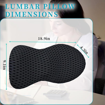 Lumbar Support Pillow,Memory Foam Back Cushion for Lower Back Pain Relief,Ergonomic Lumbar Support Cushion- for Car,Airplane,Office Chair (Black)