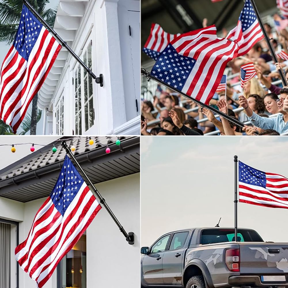 6 Ft Flag Pole Poles Outdoor Flags with Kit Mount Professional Stainless Steel Kit Outside House with Heavy Duty Metal Holder Flagpole Mounting Bracket Adjustable Length for Garden House Patio