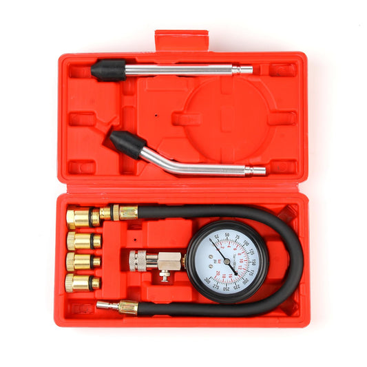 Compression Tester, 8pcs Engine Compression Tester kit Professional Petrol Gas Engine Cylinder Pressure Gauge 0-300 PSI Automotive Tool for Motorcycle Car Truck (red)