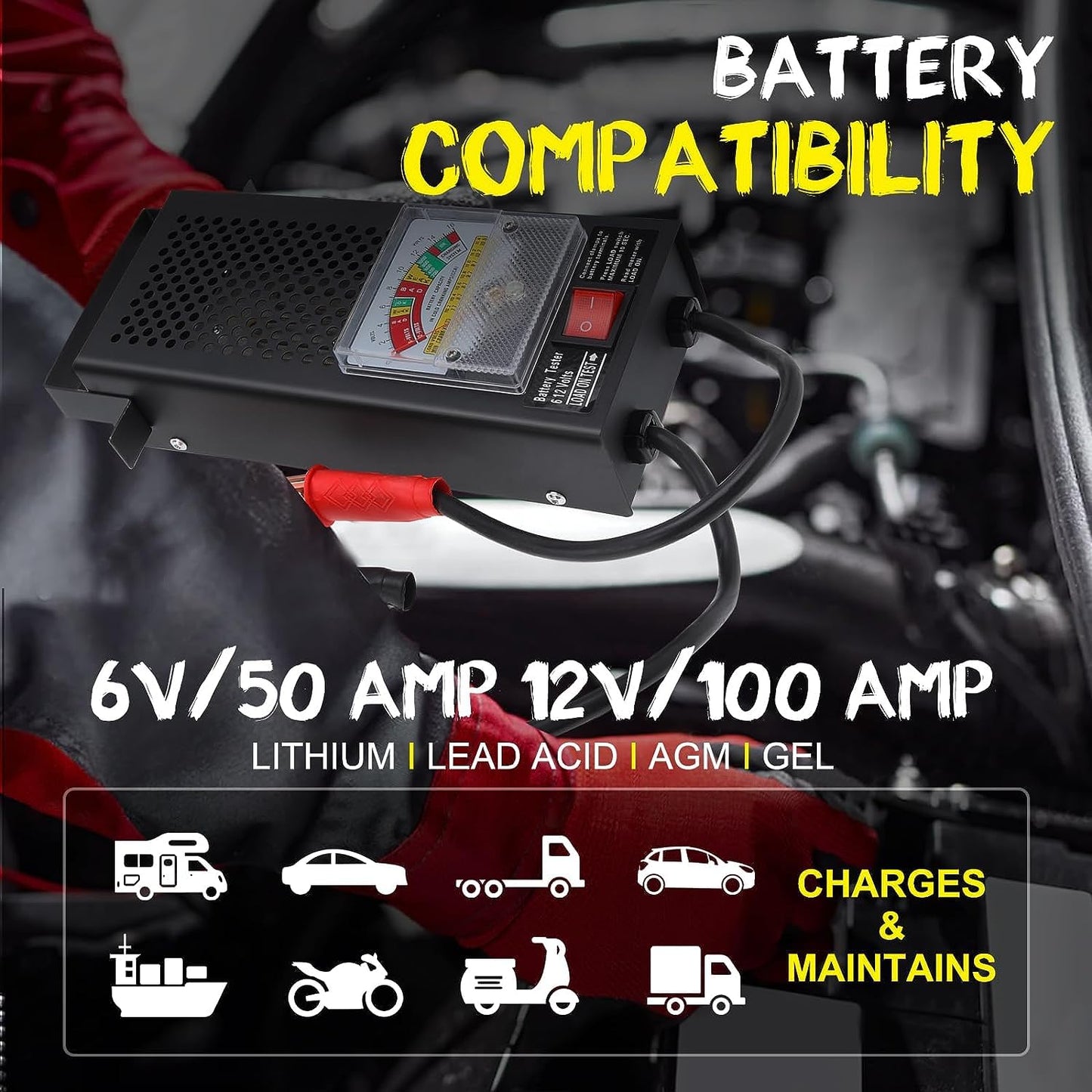 Yaegoo Battery Load Tester Car Battery Tester 12V 100A/6V 50A