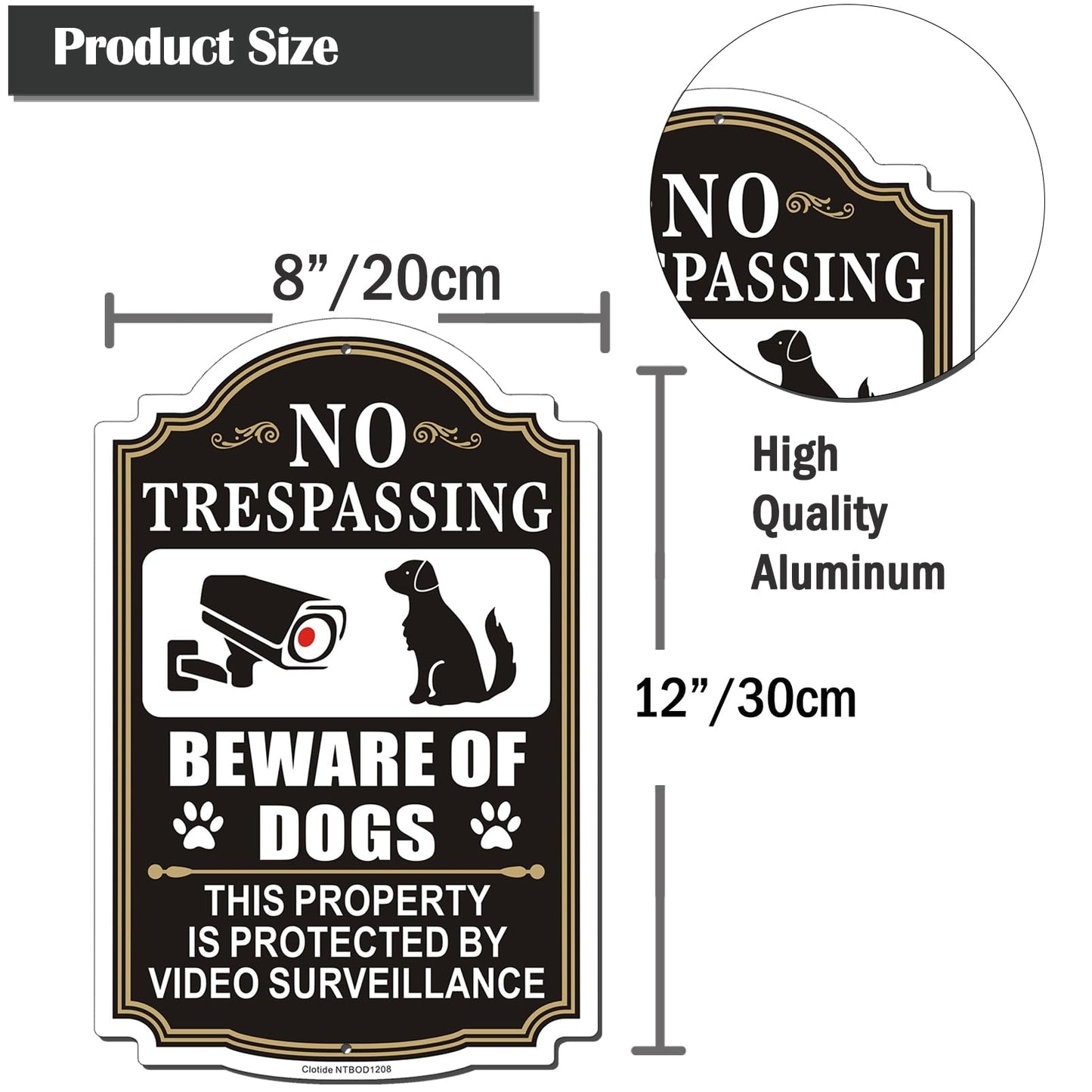 Clotide 2 Pack Beware of Dogs Sign, 12" x 8" Rust Free Aluminum Metal No Trespassing Private Property Sign, UV Protected and Weatherproof, Durable Ink, Easy to Install, Indoor/Outdoors Use (Black)
