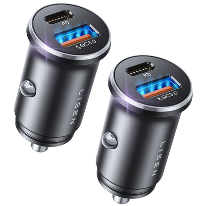 LISEN 2-Pack USB C Car Charger 54W Car Cigarette Lighter USB Charger[Mini&Metal] Fast Charge USBC Fast Car Charger Adapter for iPhone 16 15 14 Pro Max Plus 13 12, iPad Pro, Back to School