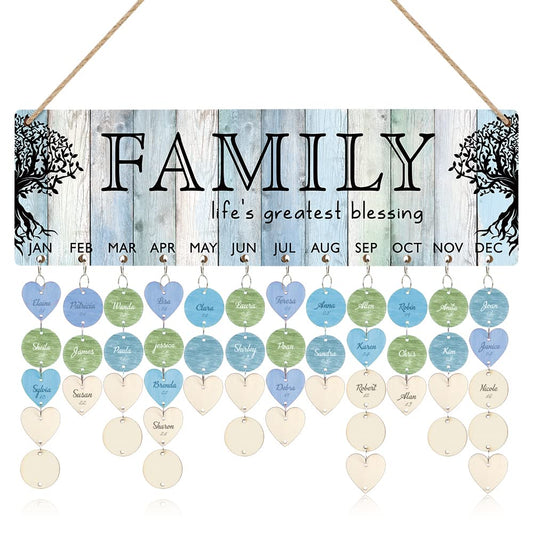 TOARTi Blessing Family Reminder Calendar Board(16''x5''), DIY Wooden Birthday Calendar Wall Hanging with 100pcs Wood Tags, Decorative Family Birthday Plaque Mother's Day Gift for Mom/Grandma
