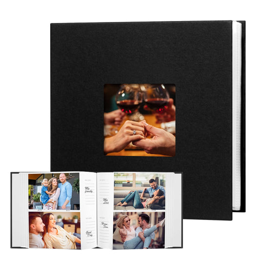 Photo Album 4x6 240 Photos with Writing Space Leather Cover with Front Window Picture Album, 240 Photos 4x6 Photo Album Book for Wedding Kids Travel Family Baby Pictures (Black)