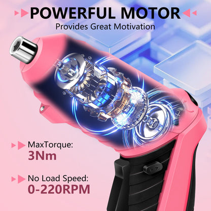JENABOM 14 in 1 Electric Screwdriver Cordless Rechargeable Small Power Drill Set 3.6V Drill 3Nm Max Torque Electric Rotatable with LED Light Screwdriver, Pink