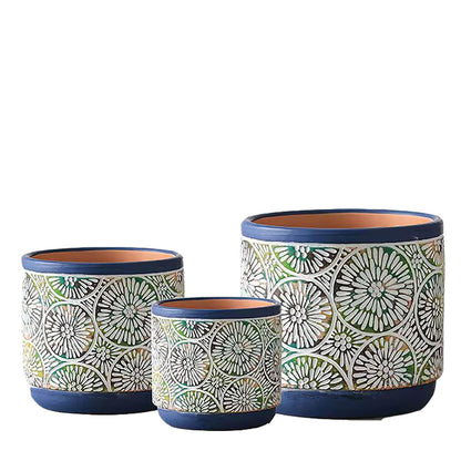 3 Piece Ceramic Plant pots Indoor Flower Pots Set with Drainage Holes, 5.7/4.7/3.5/inch,Nursery Planting Pot for Indoor Plants, Succulents,Snake Plant, African Violet, and Cactus (Blue)