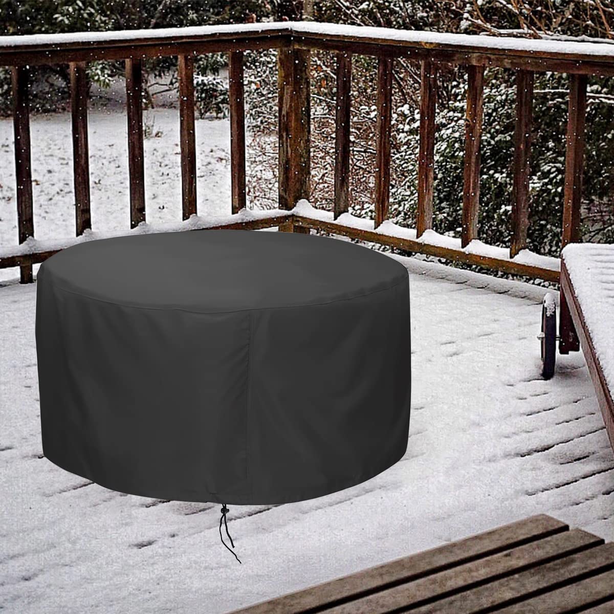 LBTING Fire Pit Cover, 48 inch Cover for 45-48 inch Round Firepit, Waterproof Windproof Dustproof UV-Resistant Heavy Duty Cover for Outdoor Patio Firepit Table - Black