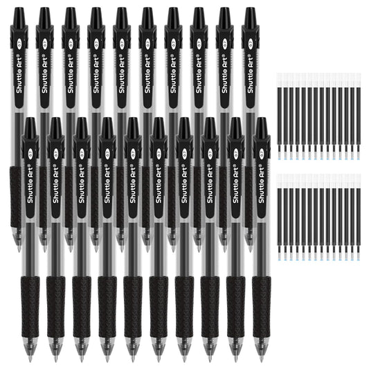 Shuttle Art Black Gel Pens, 48 Pack(20 Gel Pens with 28 Refills) Retractable Medium Point Rollerball Gel Ink Pens Smooth Writing with Comfortable Grip for Office School Home Work