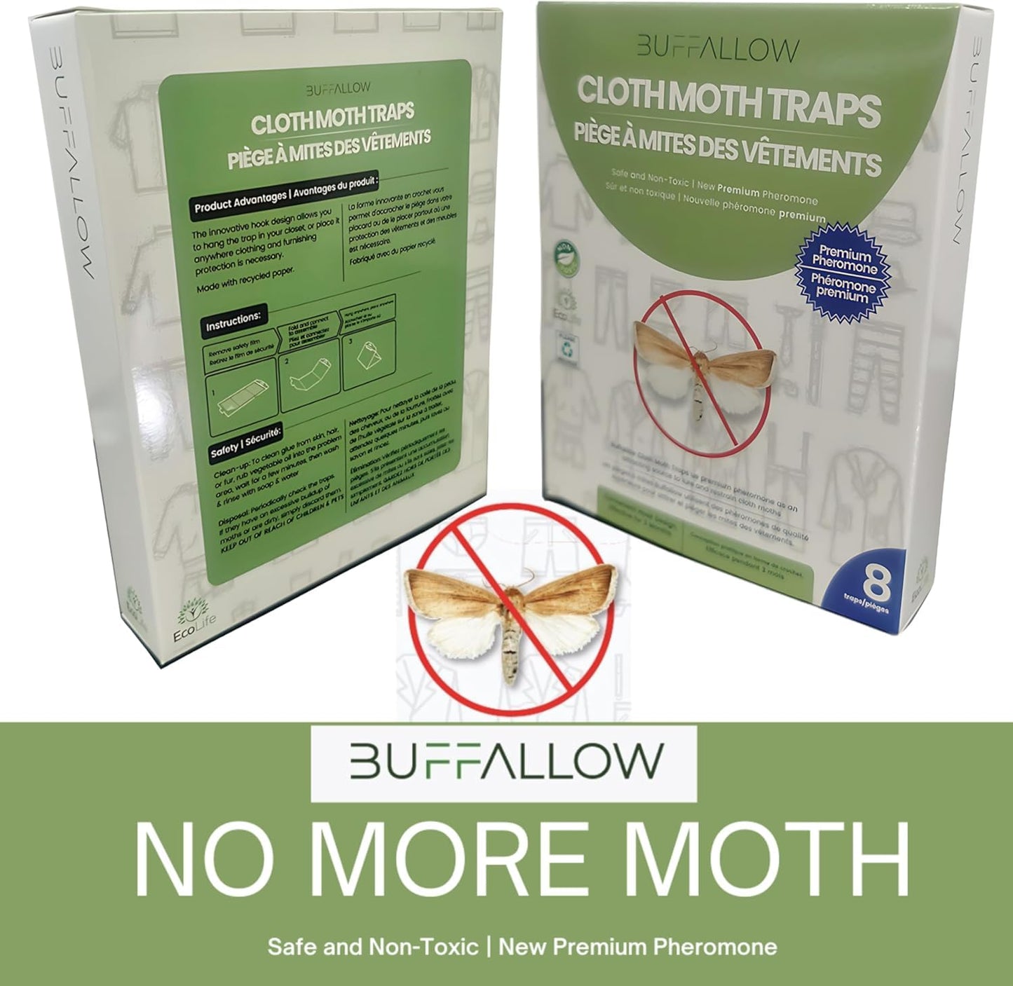 8 Pack Clothes Moth Traps | Child and Pet Safe | Protect Clothes, Sweaters, Wool, Carpet | Adhesive Traps for Fabric Moths