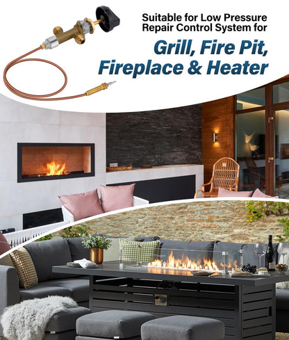 WADEO Fire Pit Control Valve Kit, Fire Pit Flame Failure Safety Control Low Pressure Propane Fire Pit Replacement Part with 3/8" Flare Inlet & Outlet