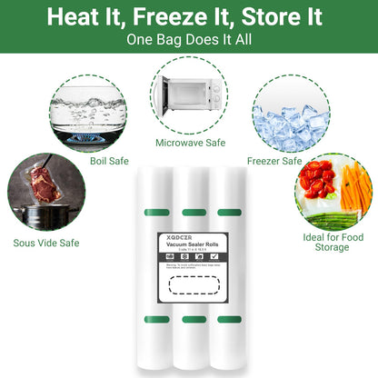 Vacuum Sealer Bags Rolls for Food Storage, 3 Rolls 11" x 16.5', BPA-Free, Heavy Duty, Commercial Grade, Sous Vide & Freezer Safe, Cut to Fit