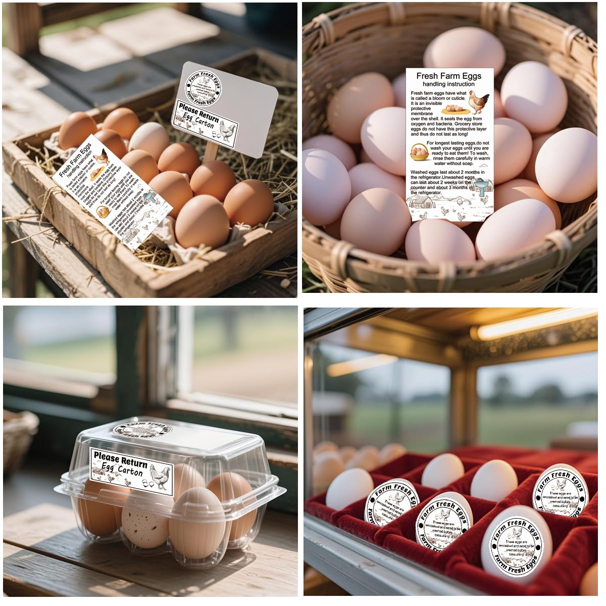 600 Pcs Farm Fresh Egg Carton Labels 600 Pcs Please Return Egg Carton Stickers 200 Pcs Double-Sided Egg Handling Instruction Cards Fresh Farm Egg Packaging Set for Eggs Care (Egg Set)