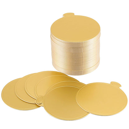 SEUNMUK 300 Pcs 3.5 Inch Mini Round Golden Cardboard Mousse Cake Base, Food Grade Grease-Proof Disposable Golden Cake Cardboard